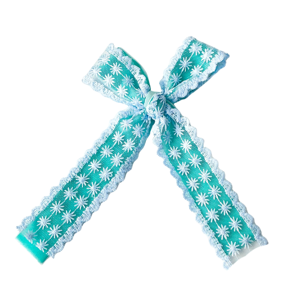 Vintage Garden Bloom Lace Long Tail Hair Tied Bow w/ Clip