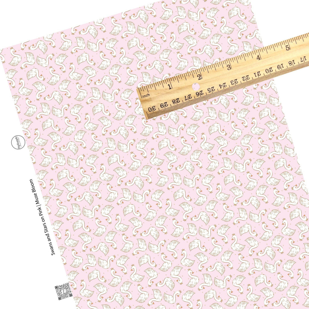 Swans and Stars on Pink Faux Leather Sheets