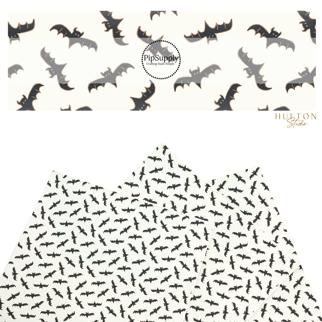 Charcoal Orange Bats on Cream Faux Leather Sheets