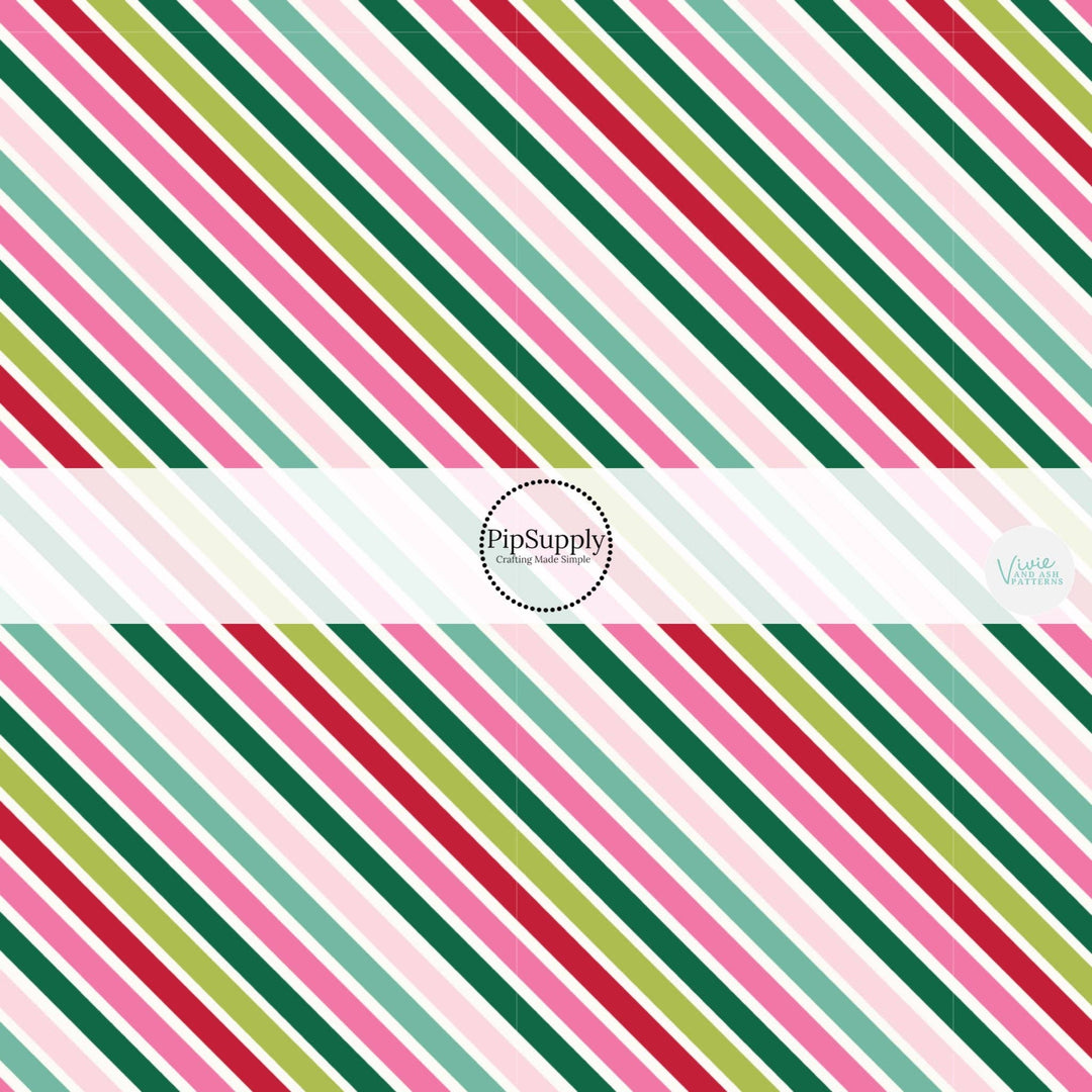 Diagonal Christmas Stripe Hair Bow Strips