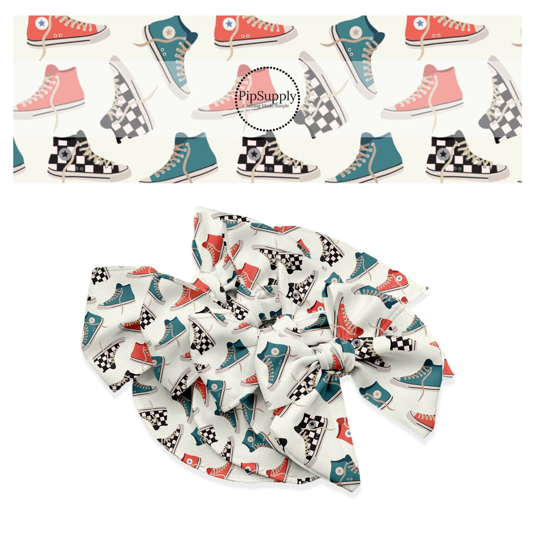 Checkered High Tops Hair Bow Strips