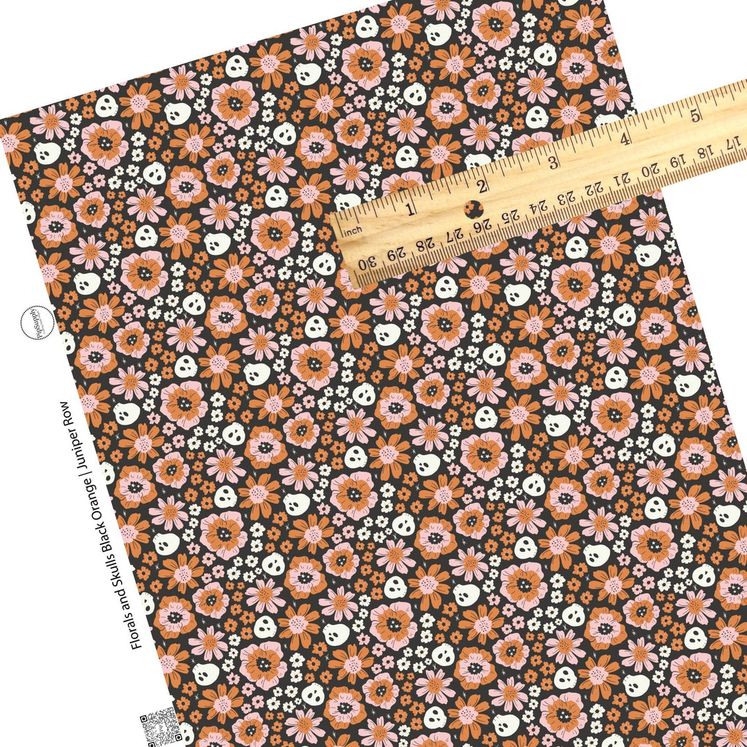 Florals and Skulls Black Orange Faux Leather Sheets