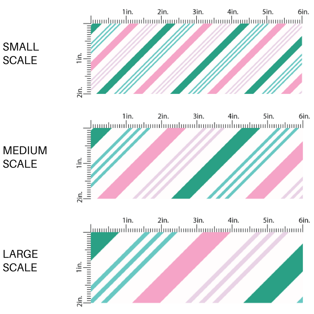 Pink and Green Diagonal Stripe Fabric By The Yard