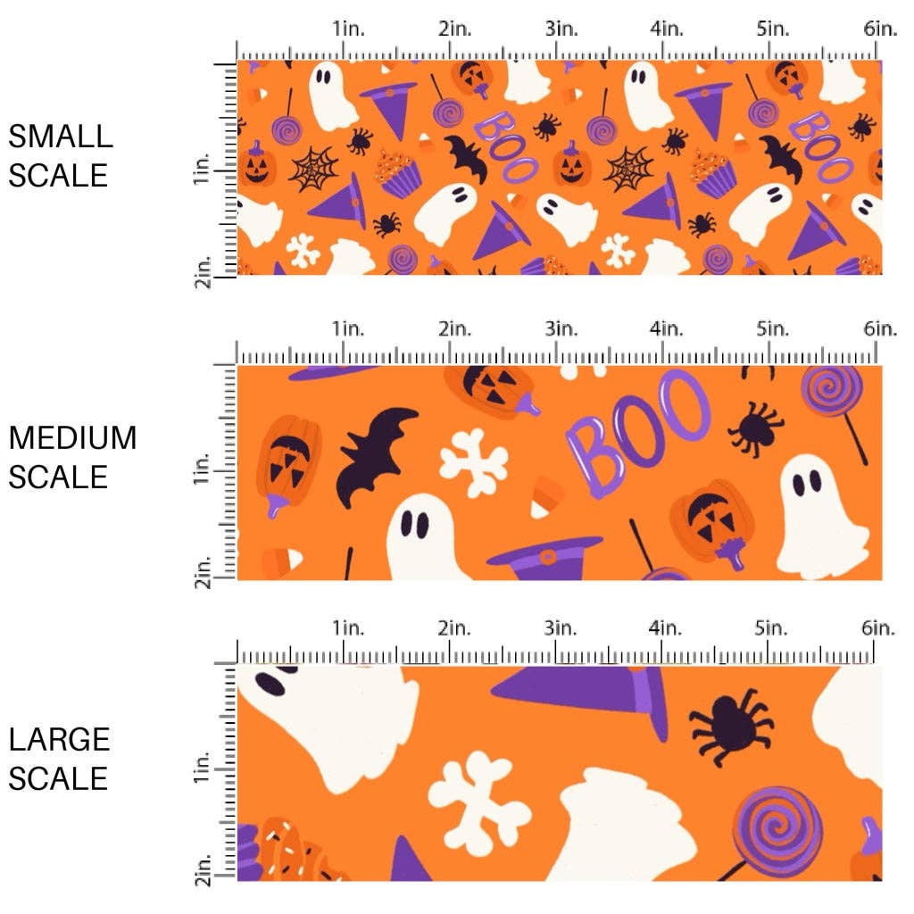 Spooky Things on Cadmium Orange Fabric By The Yard