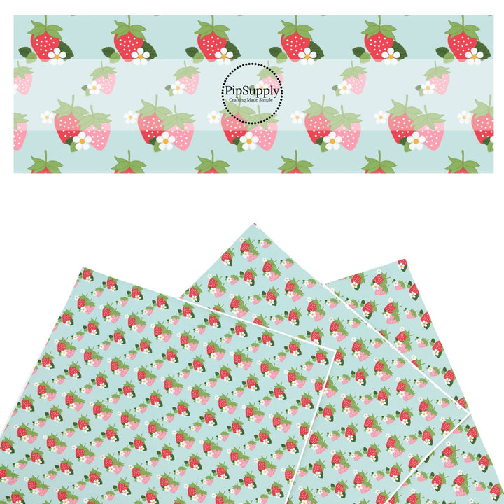 Aqua Strawberry Flowers Faux Leather Sheets