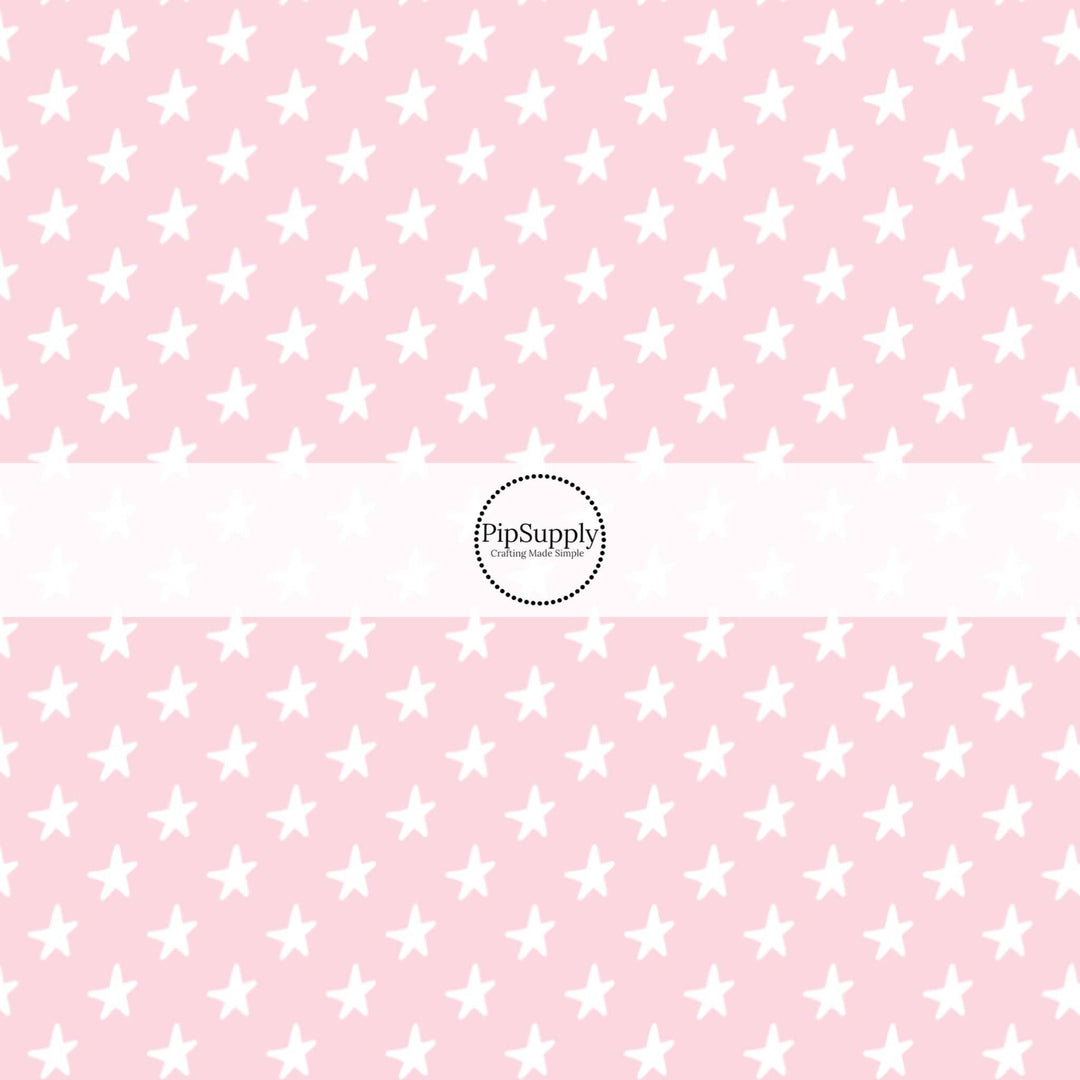White Stars on Pink Hair Bow Strips