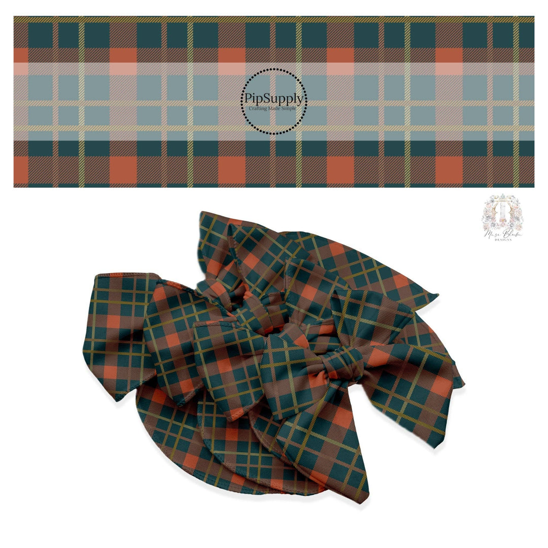 Back to School Gingham Peacock Blue Hair Bow Strips