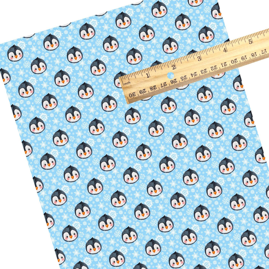Snowy Blue Penguin Faux Leather Sheets