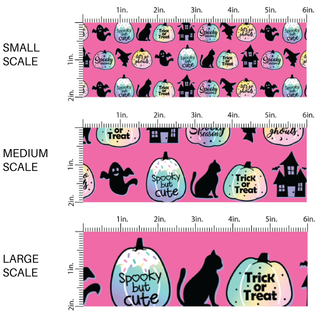 Hot Pink Silhouettes and Pumpkin Sayings Fabric By The Yard