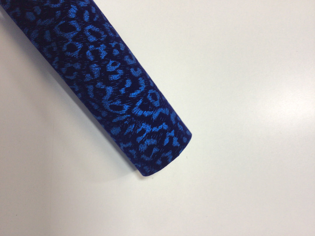 Cobalt Metallic Leopard Velvet Vegan Leather Sheets