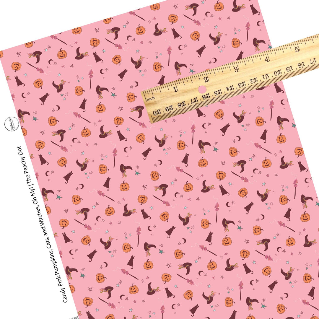 Candy Pink Pumpkins, Cats and Witches, Oh My Faux Leather Sheets