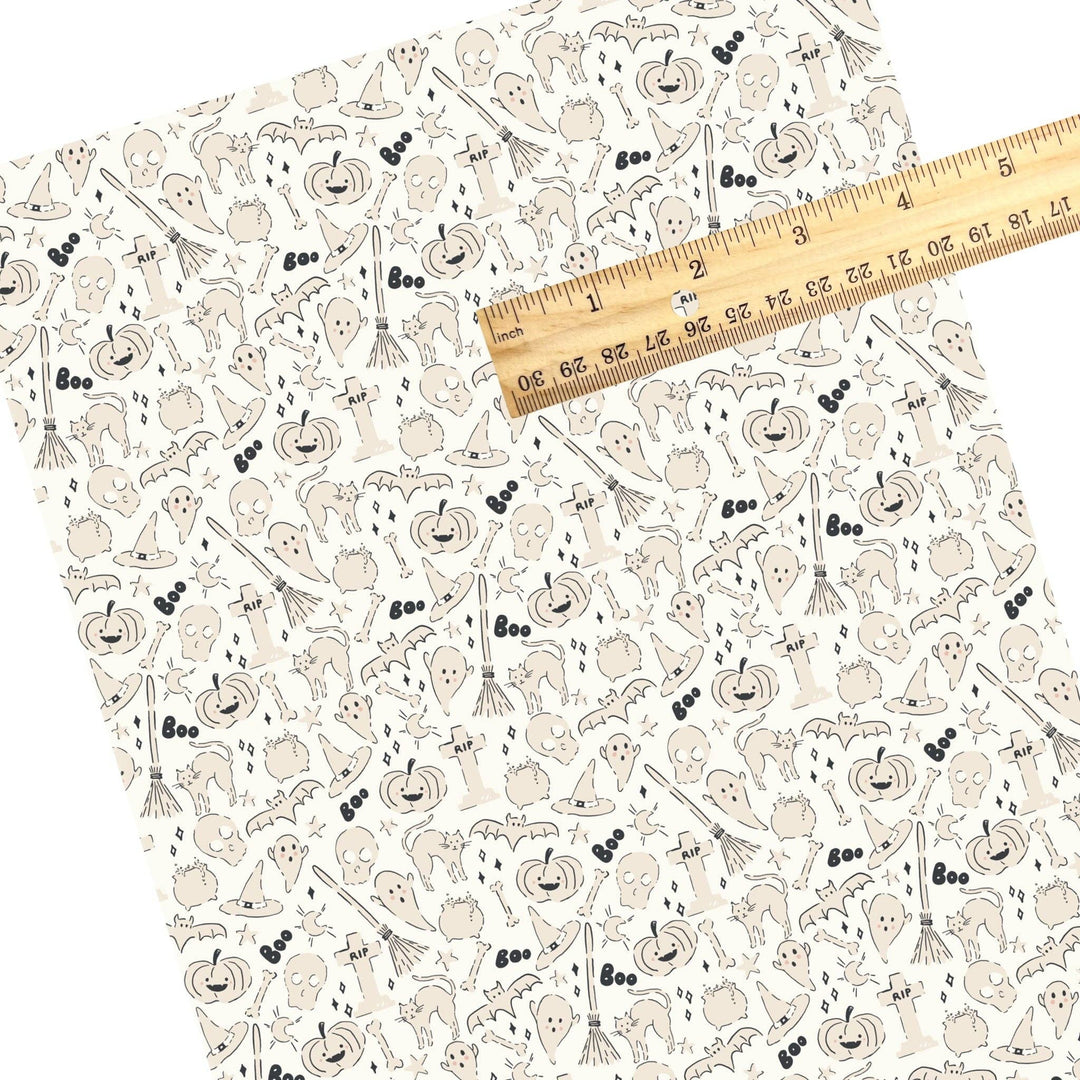 Happy Halloween Cream Faux Leather Sheets