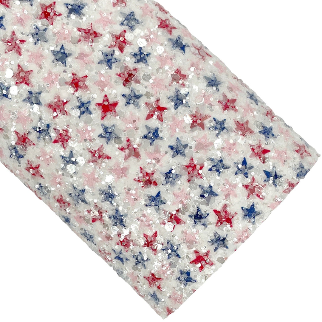 Fourth of July Stars Metallic Glitter Faux Leather Sheets