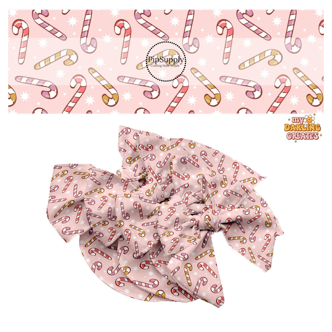 Assorted Candy Canes on Baby Pink Hair Bow Strips