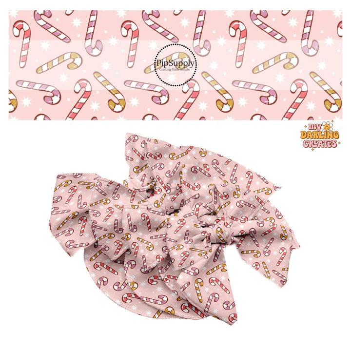 Assorted Candy Canes on Baby Pink Hair Bow Strips