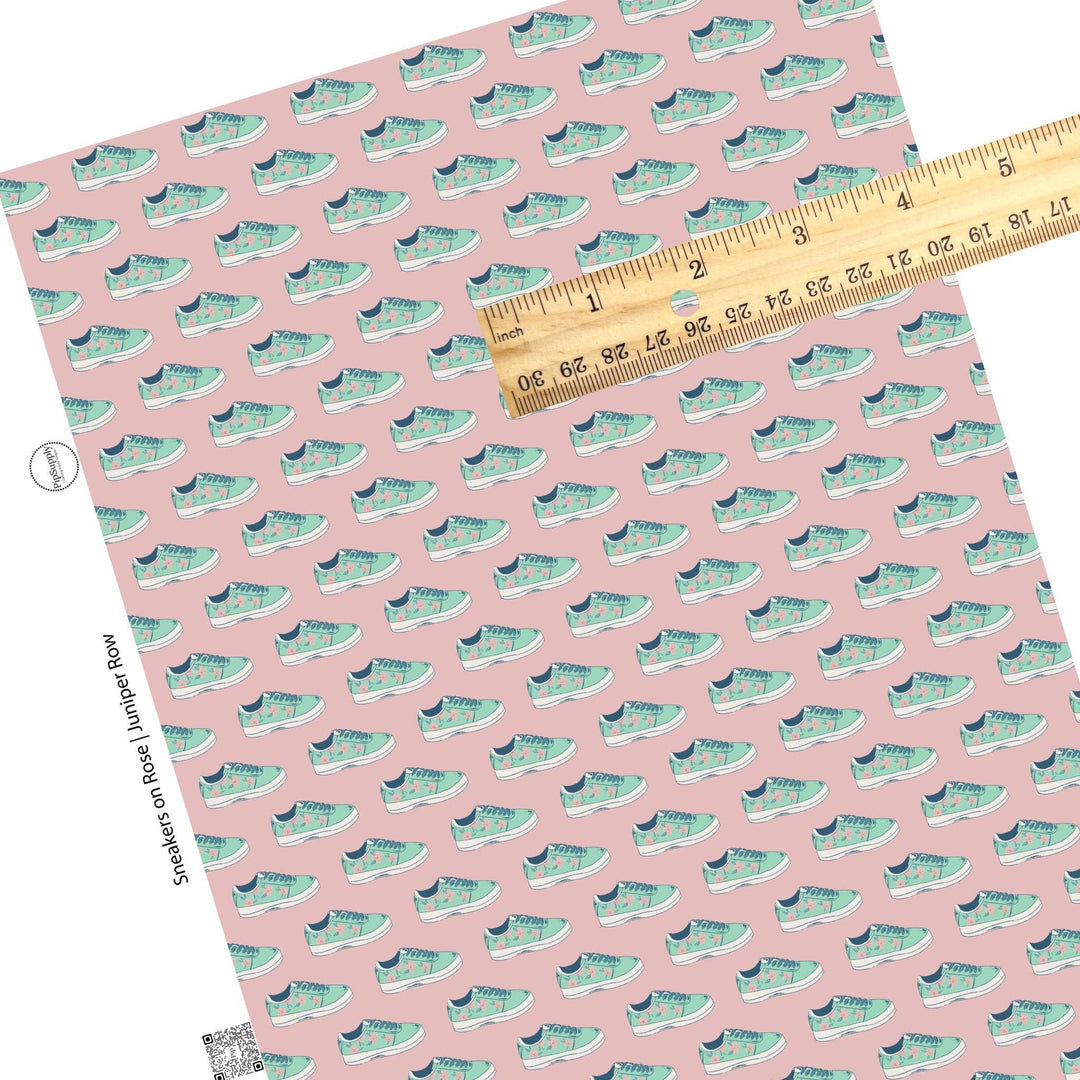 Sneakers on Rose Faux Leather Sheets