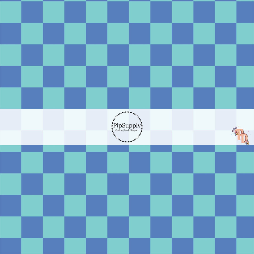 Blue and Cyan Checkered Hair Bow Strips