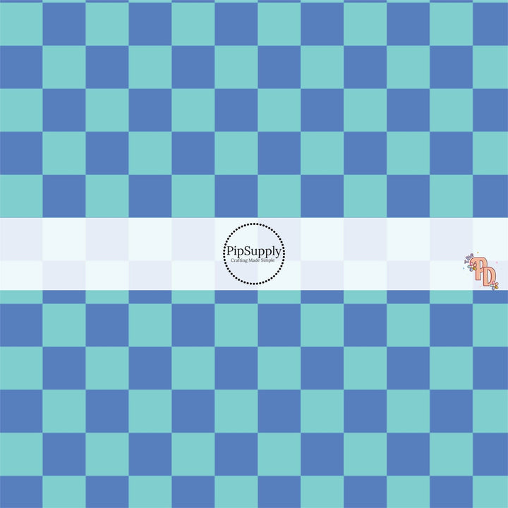 Blue and Cyan Checkered Hair Bow Strips
