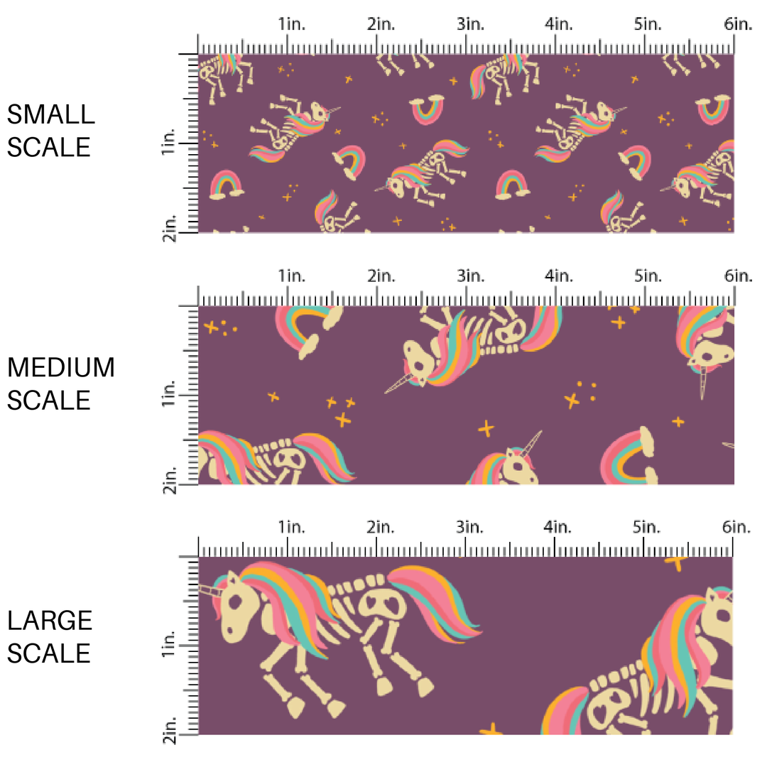 Skeleton Unicorns Purple Fabric By The Yard