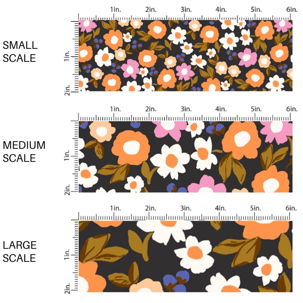 Midnight Retro Floral Fabric By The Yard