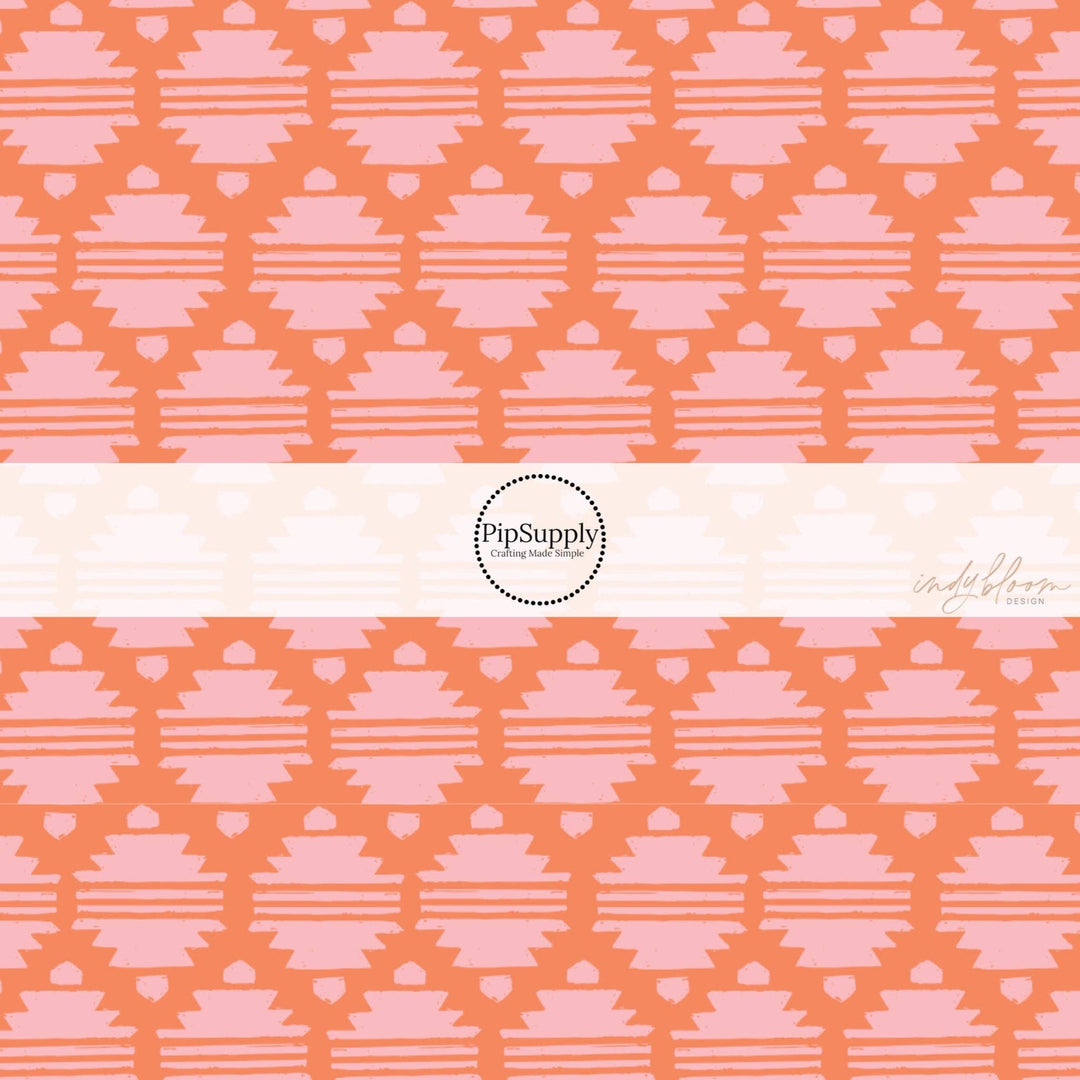 Pink Coral Aztec Hair Bow Strips