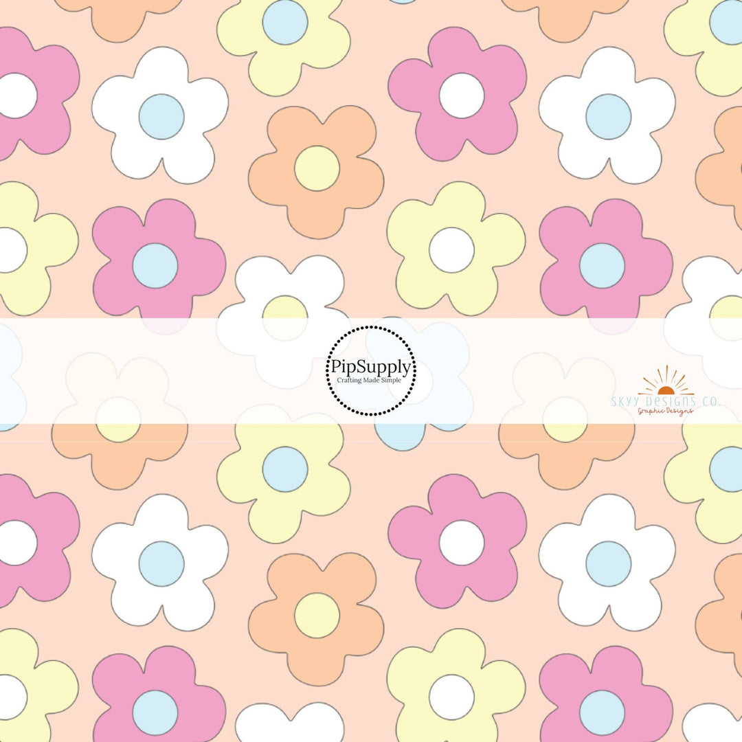 Pastel Groovy Flowers Hair Bow Strips