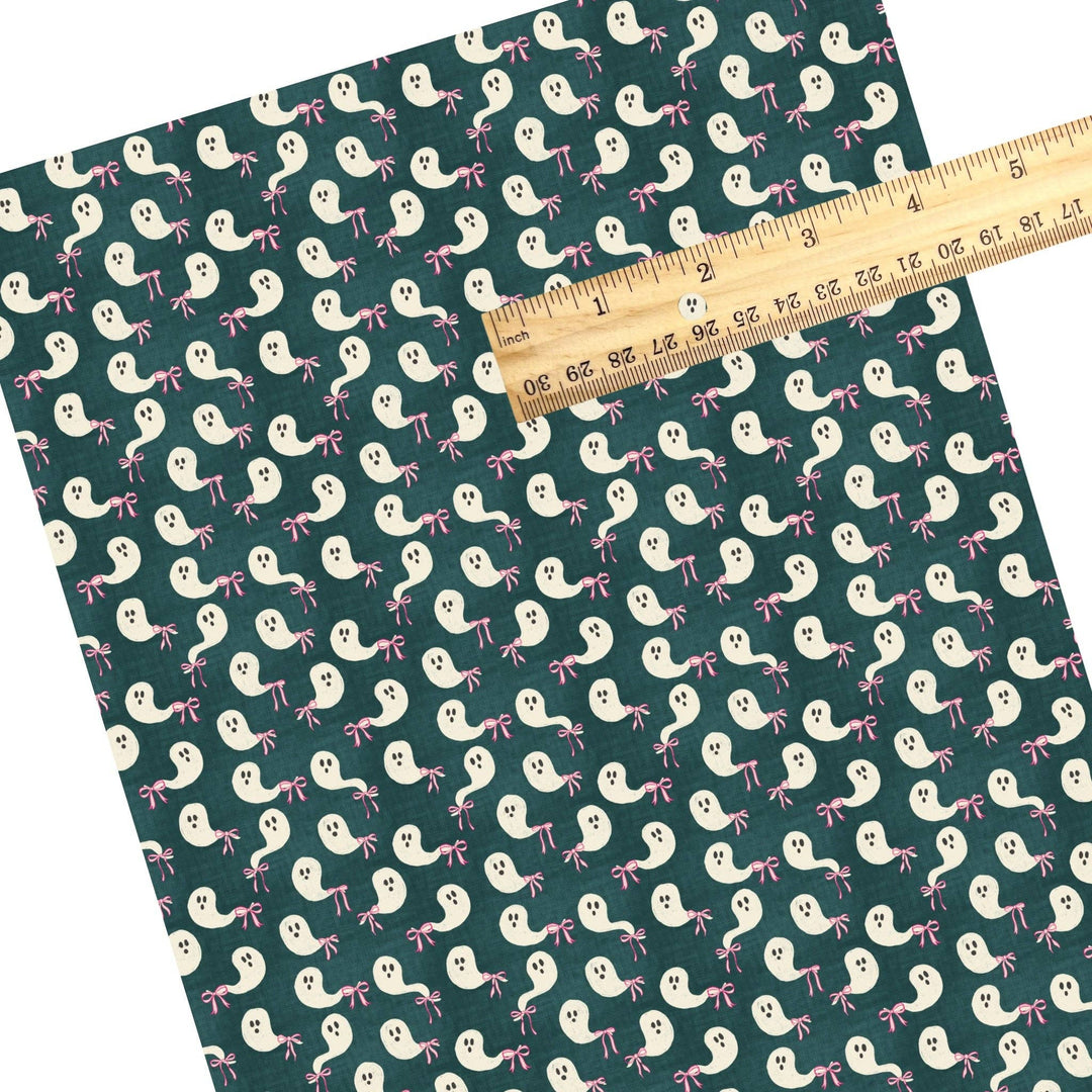 Dark Teal Bow Tail Ghosts Faux Leather Sheets