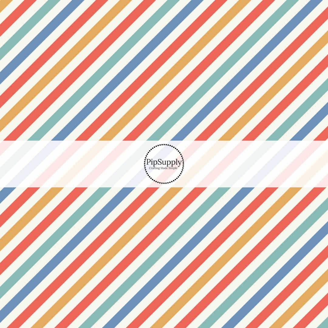 School Time Diagonal Multi Stripes Hair Bow Strips