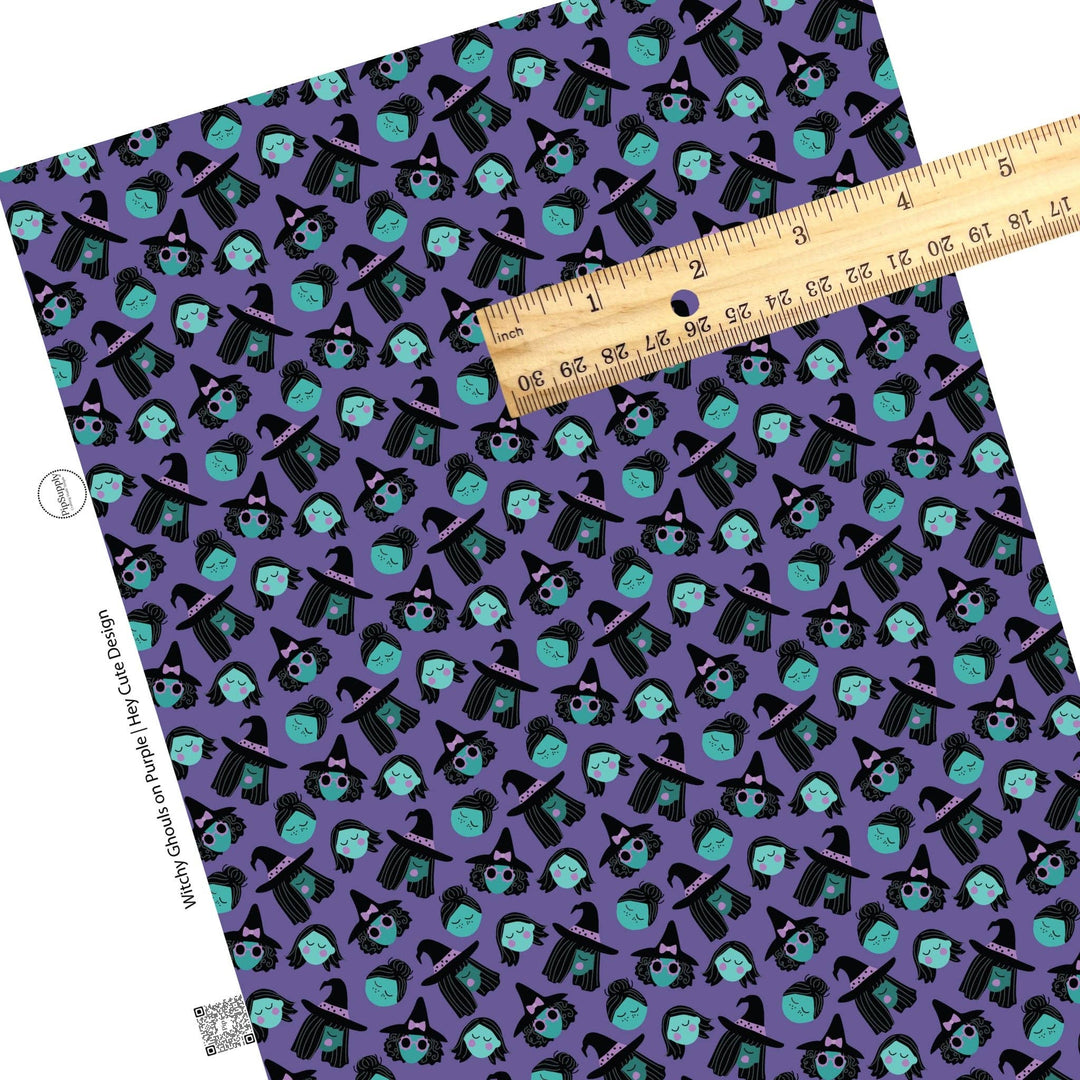 Witchy Ghouls on Purple Faux Leather Sheets