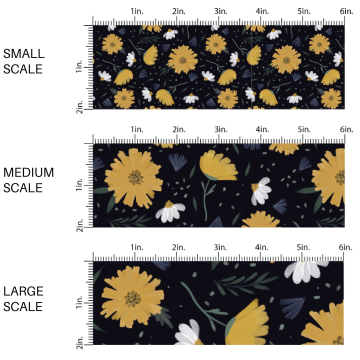 Yellow Navy Wildflowers Fabric By The Yard