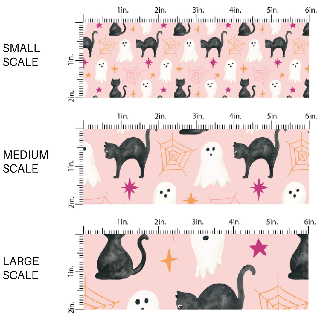 Ghosts and Cats Pink Fabric By The Yard
