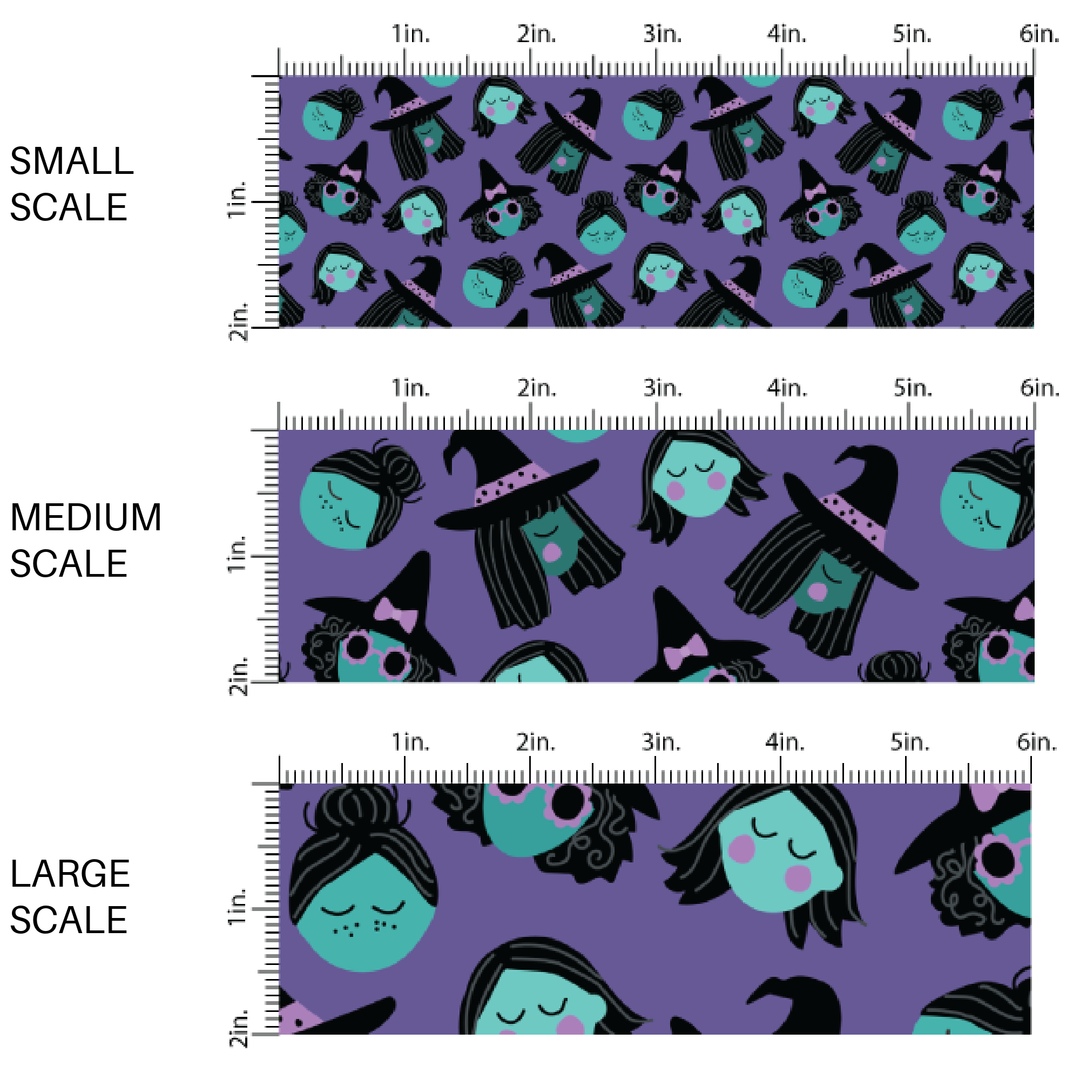 Witchy Ghouls on Purple Fabric By The Yard