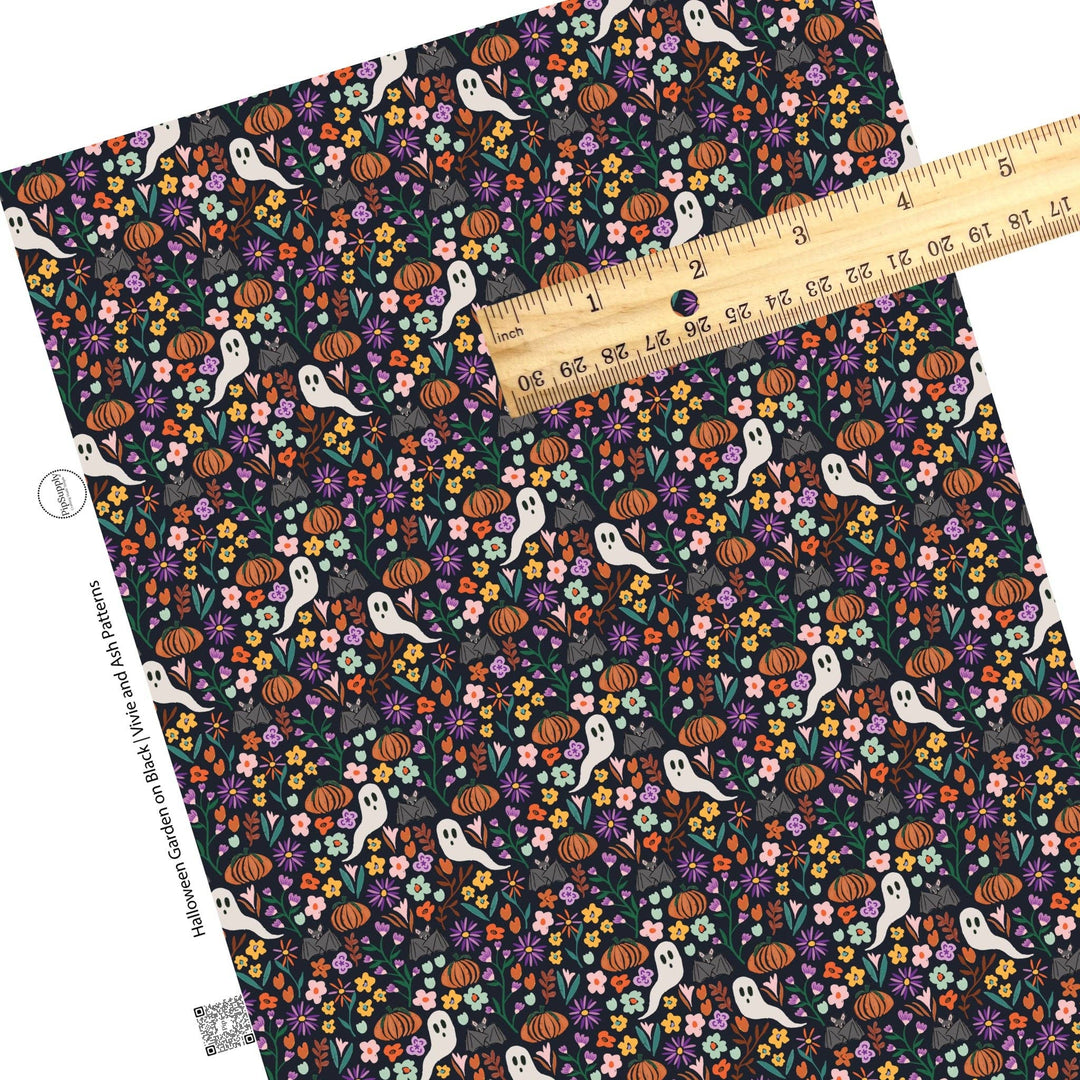 Halloween Garden on Black Faux Leather Sheets