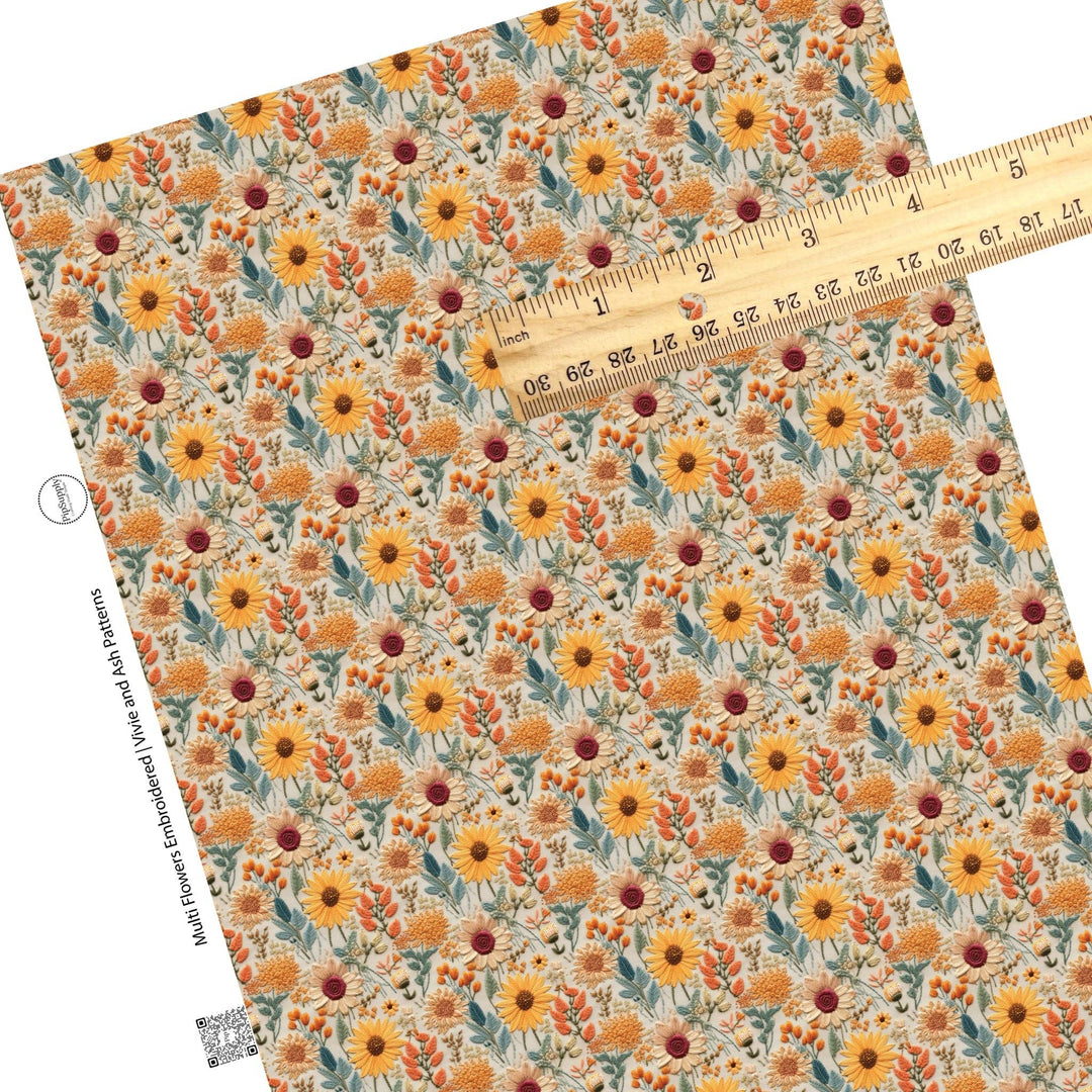 Multi Flowers Embroidered Faux Leather Sheets