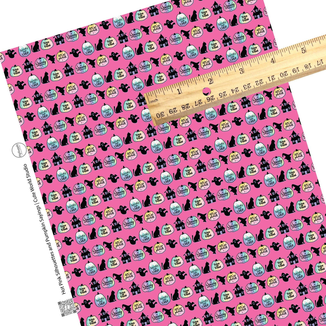 Hot Pink Silhouettes and Pumpkin Sayings Faux Leather Sheets