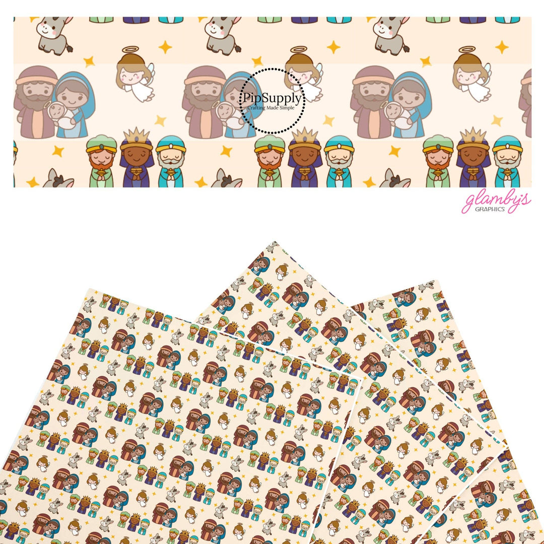Cartoon Nativity Faux Leather Sheets