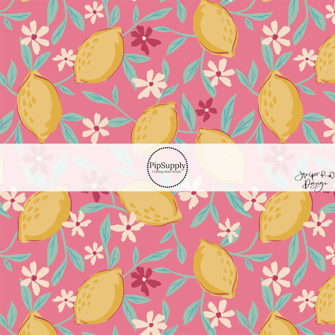 Pink Lemon Foliage Hair Bow Strips