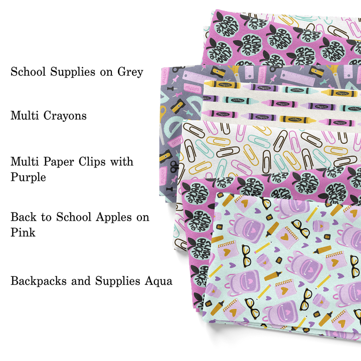 Back to School Apples on Pink Fabric By The Yard