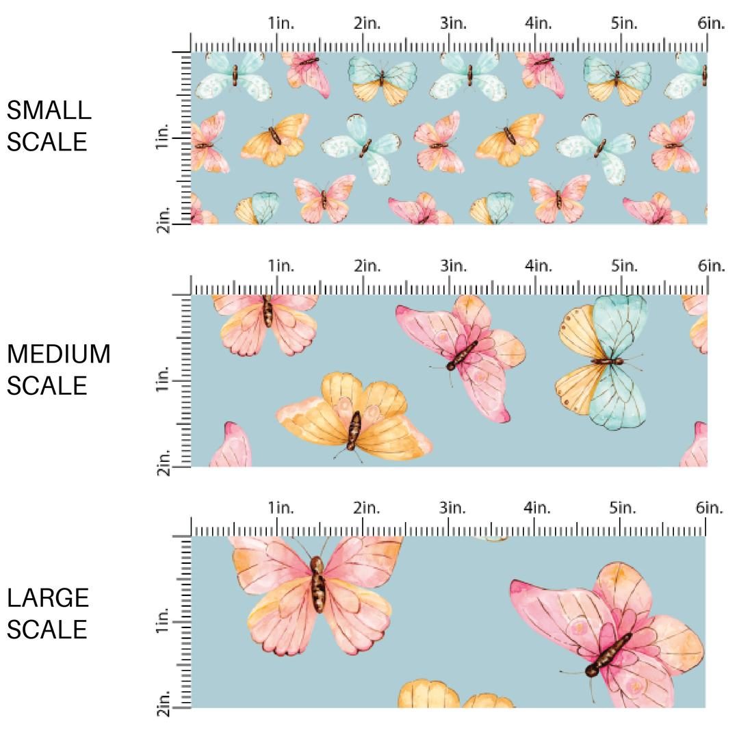 Delicate Butterflies Baby Blue Fabric By The Yard