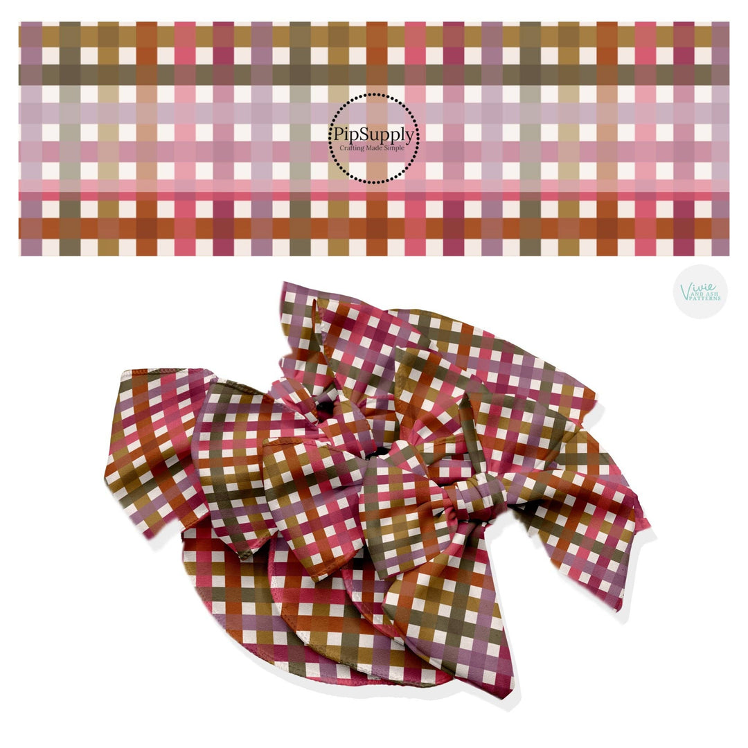 Berry Gingham Hair Bow Strips