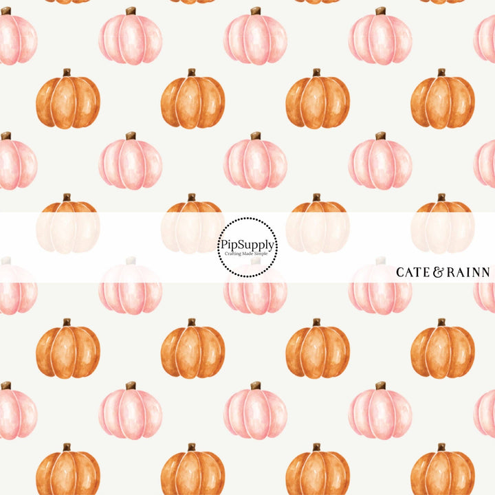 Autumn Orange and Pink Pumpkins Fabric By The Yard