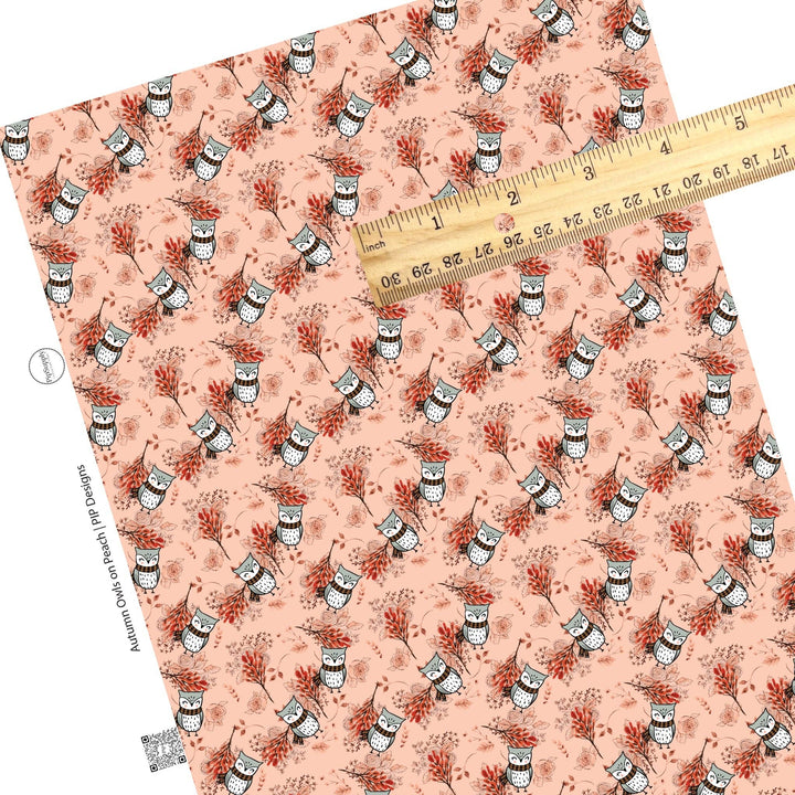 Autumn Owls on Peach Faux Leather Sheets