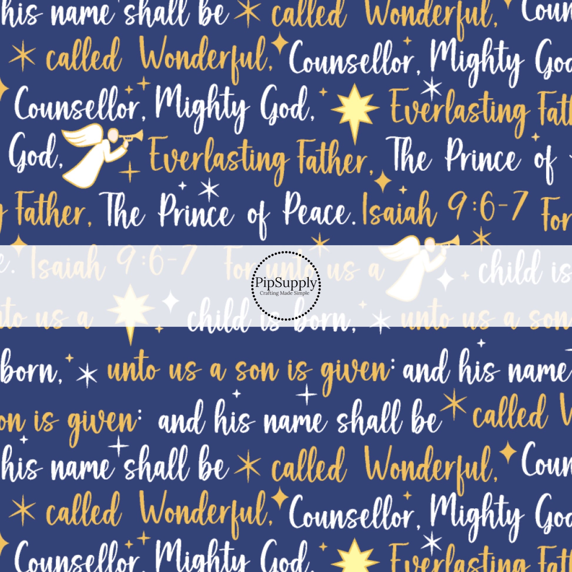 Popular Religious Christmas Sayings on Blue Fabric by the Yard.