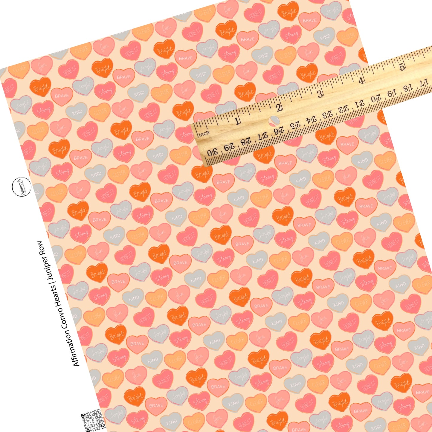 These Valentine's pattern themed faux leather sheets contain the following design elements: pastel colored affirmation conversation hearts on cream. Our CPSIA compliant faux leather sheets or rolls can be used for all types of crafting projects.