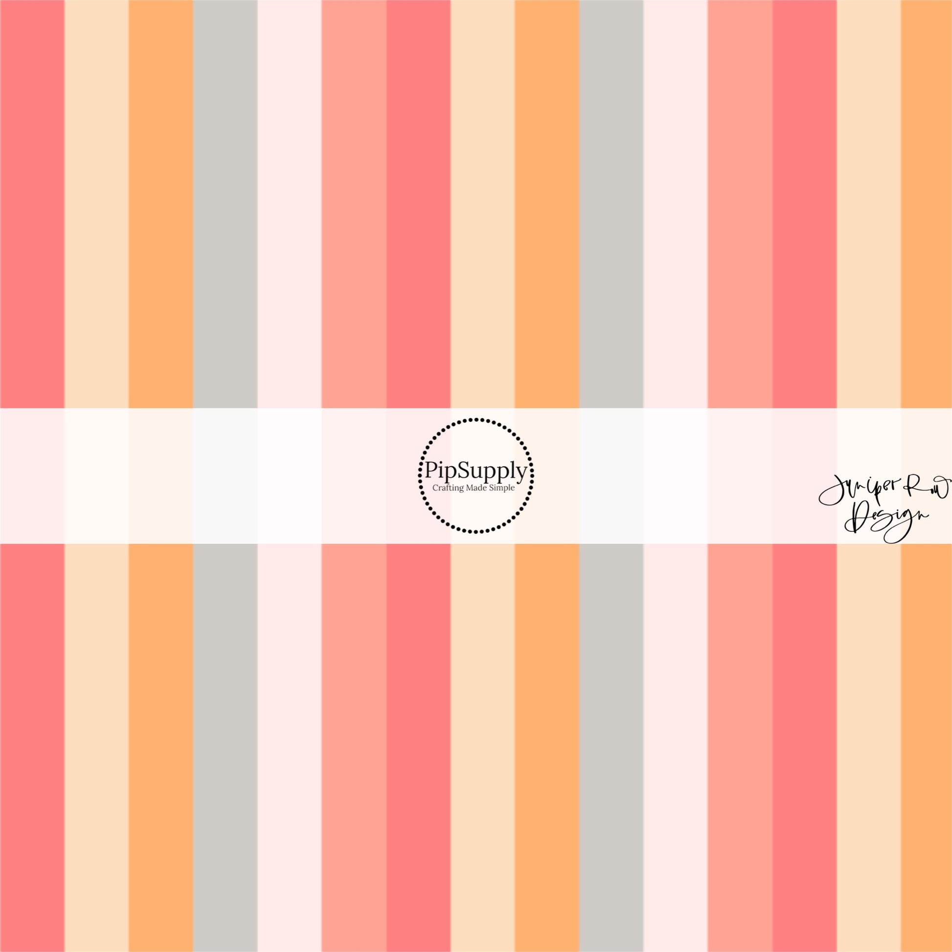 These Valentine's pattern themed fabric by the yard features peach, pink, orange, yellow, and light gray stripes. This fun Valentine's Day fabric can be used for all your sewing and crafting needs! 