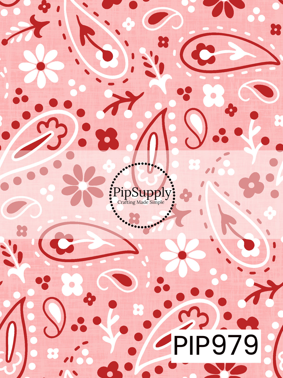 A bold western-inspired Valentine pattern featuring red and white bandana paisley, florals, dots, and heart accents on a soft pink linen-textured background. Perfect for Valentine's Day, western-themed projects, and cheerful handmade creations.
