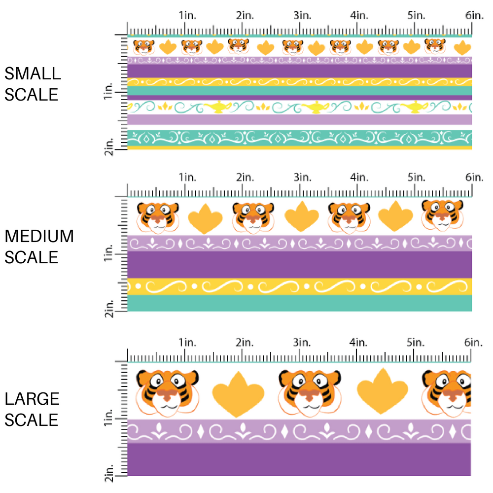 Purple and teal princess stripes fabric by the yard scaled image guide with tigers and flying carpets.