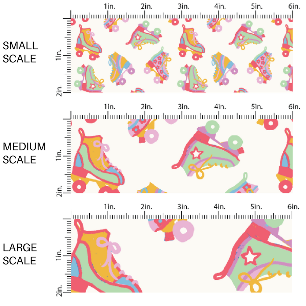 Multi-Colored Roller Skates on Cream Fabric by the Yard scaled image guide.