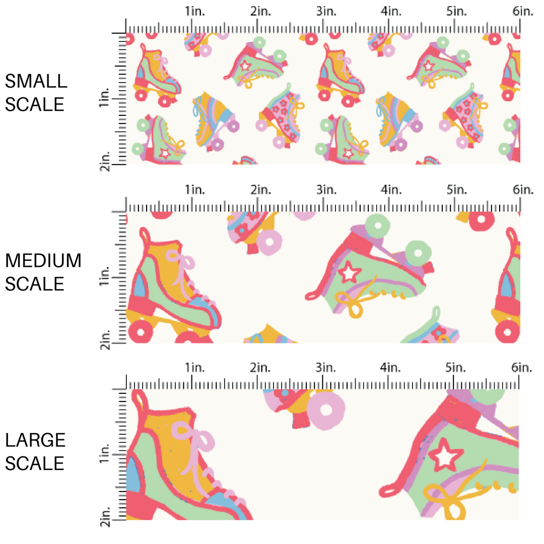 Multi-Colored Roller Skates on Cream Fabric by the Yard scaled image guide.