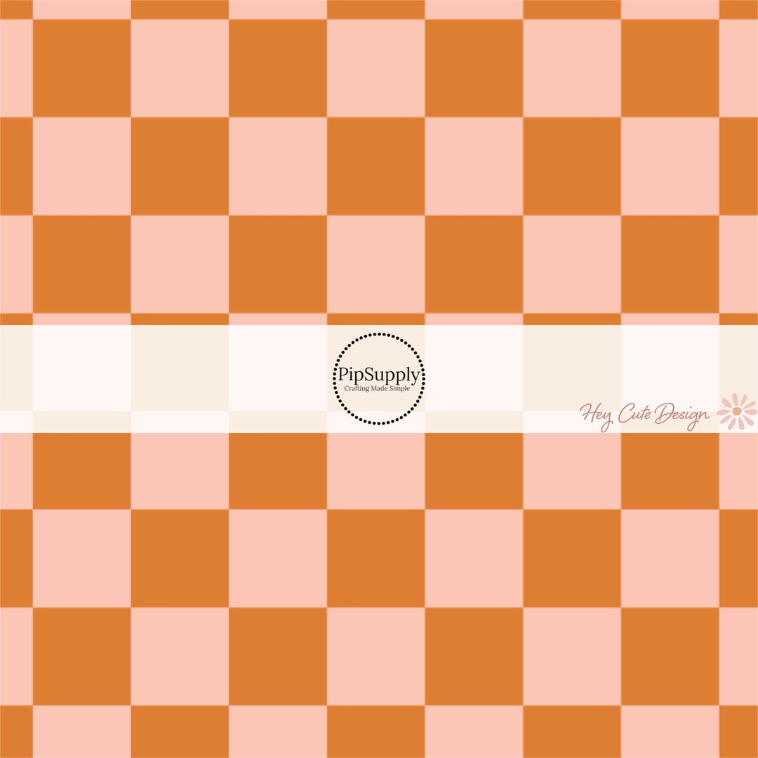 These fall themed fabric by the yard features peach and orange checker pattern. This fun fall themed fabric can be used for all your sewing and crafting needs! 